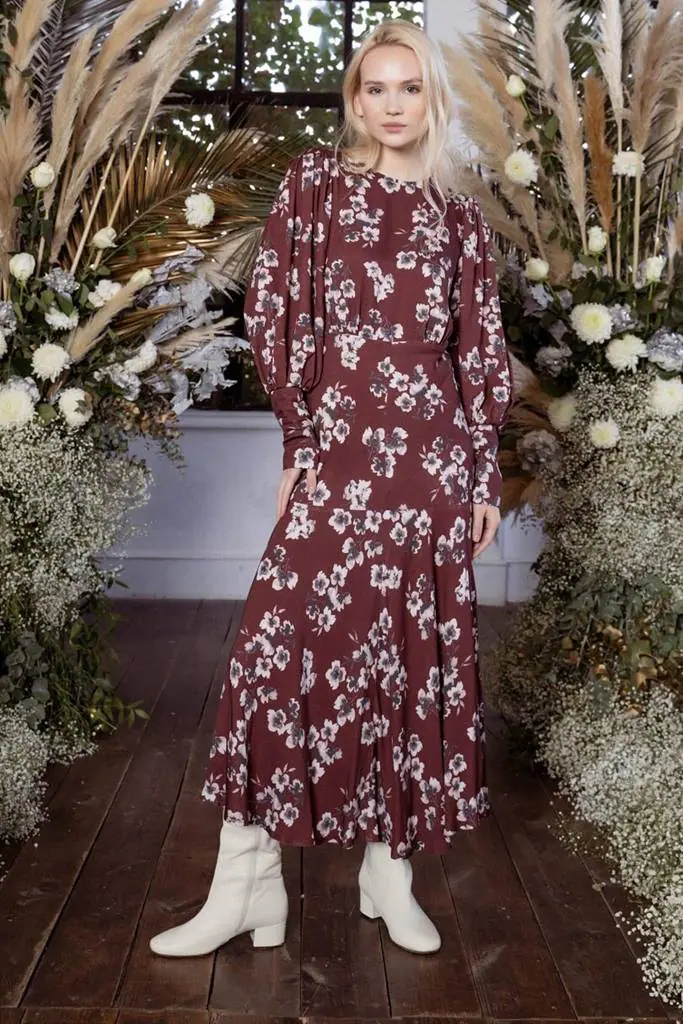 Emma Uzun Manşetli Midi Elbise